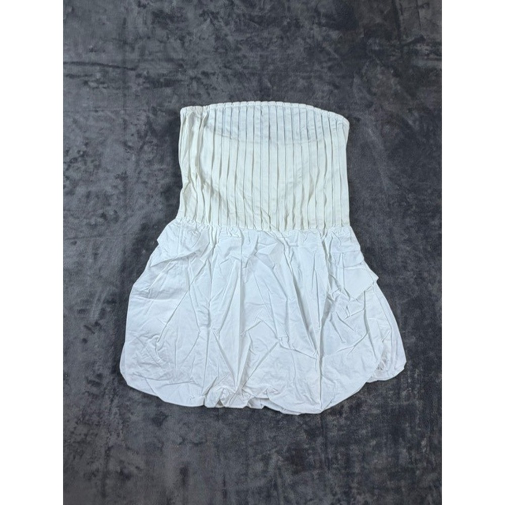 Solace White Strapless Pleated Bubble Hem Mini Dress Size M NWT